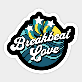 BREAKBEAT  - Love Waves Stars (white/blue/yellow) Sticker